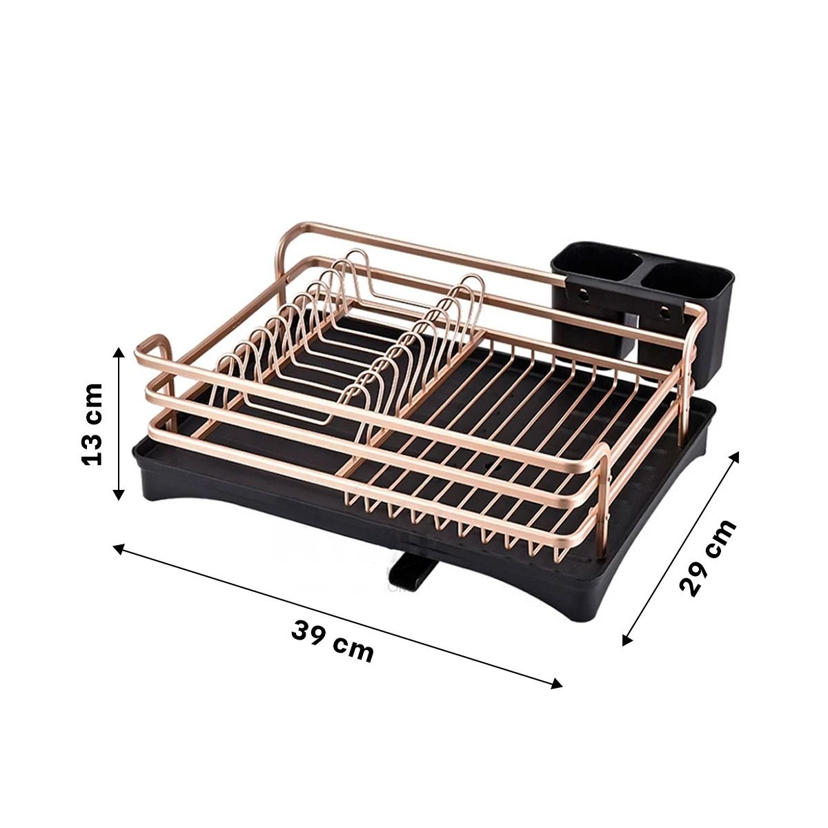 GENERICO - Escurridor con Soporte de Utensilios con Drenaje en Oro Rosa