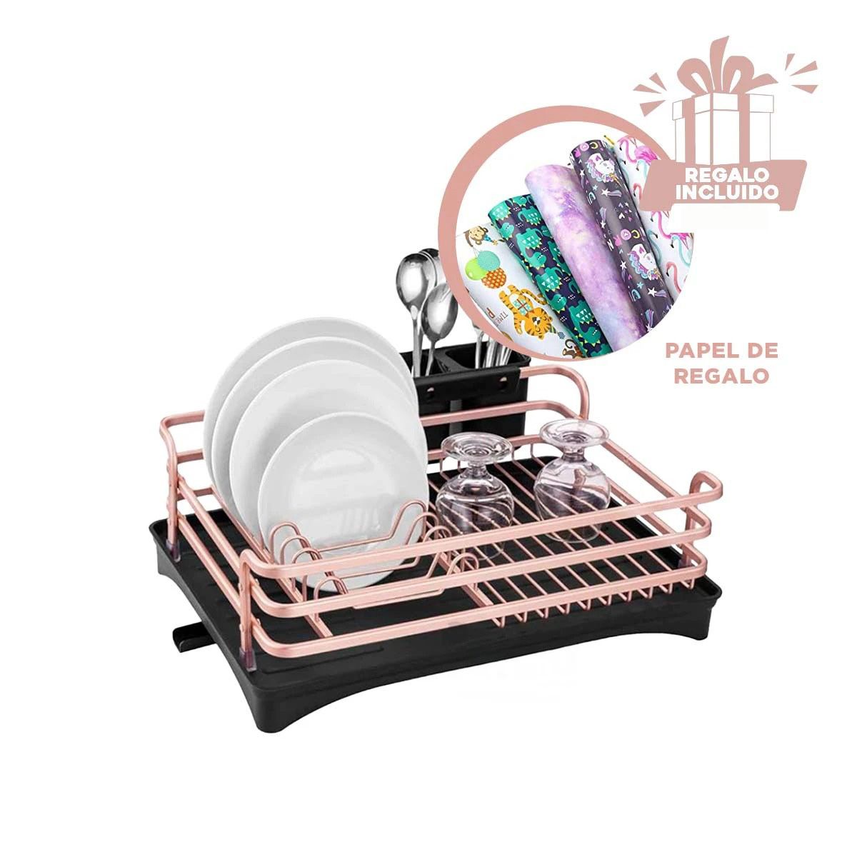 GENERICO - Escurridor con Sistema de Drenaje Oro Rosa Y+Papel de Regalo