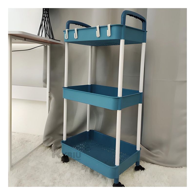 GENERICO - Estante de Cocina de 3 Niveles con Ruedas de Color Azul