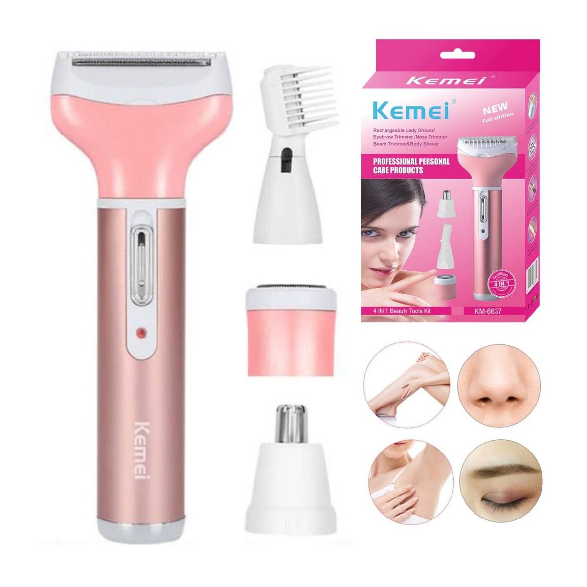 KEMEI - Depiladora Eléctrica Multifunción Recargable  4en1 para Mujer