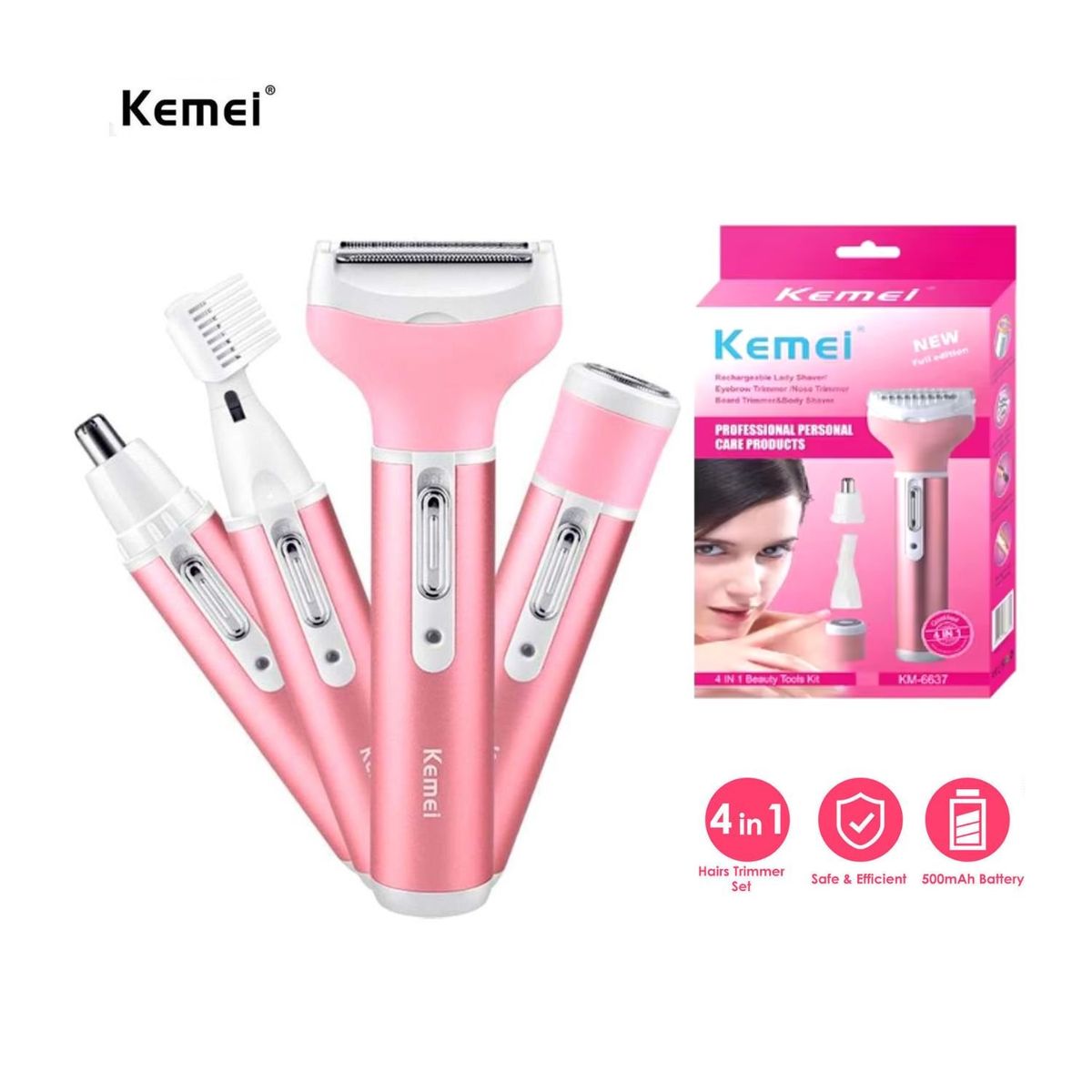 KEMEI - Depiladora Eléctrica Multifunción Recargable  4en1 para Mujer