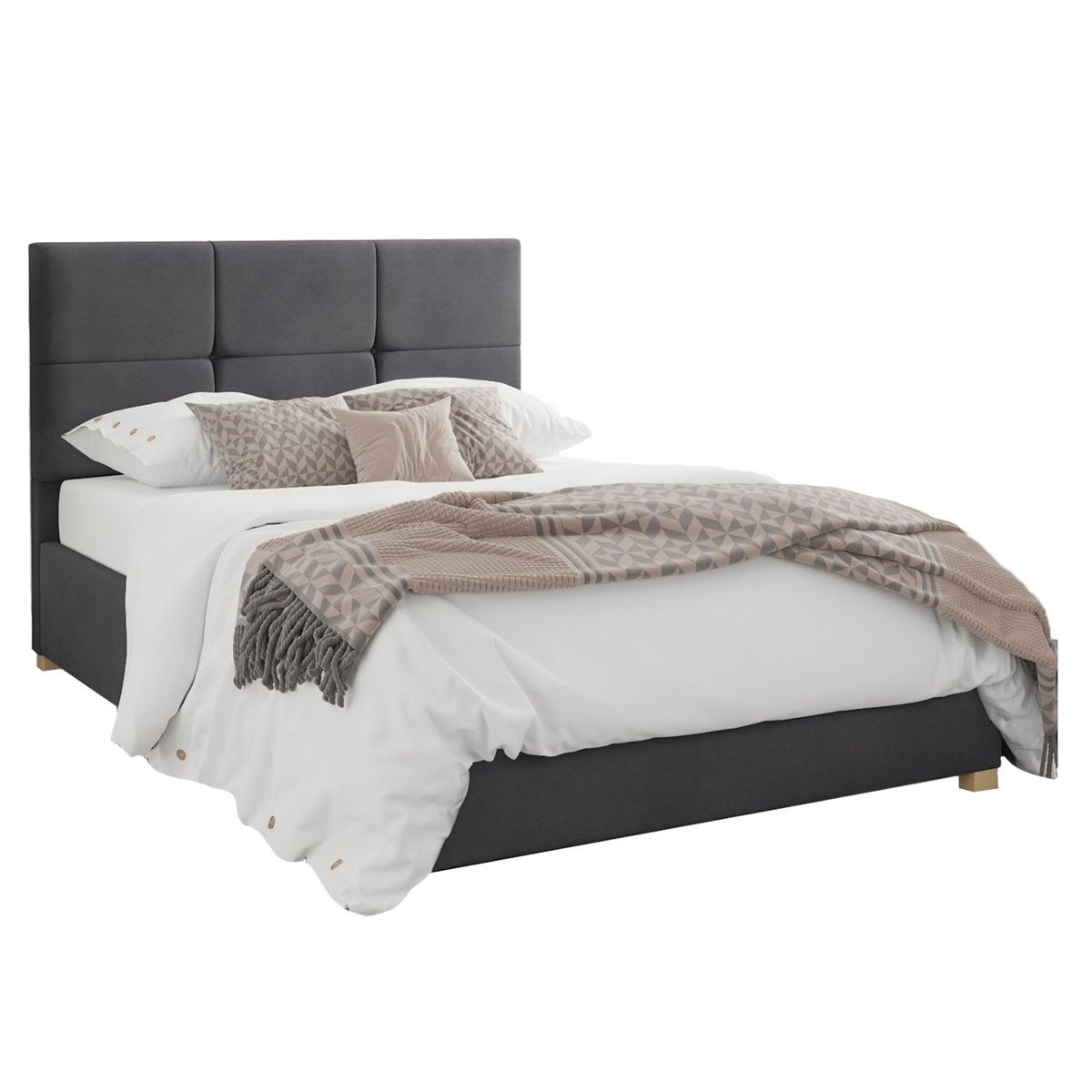 GENERICO - Cama Tapizada Cubo 1.5 Plz Gris Oscuro