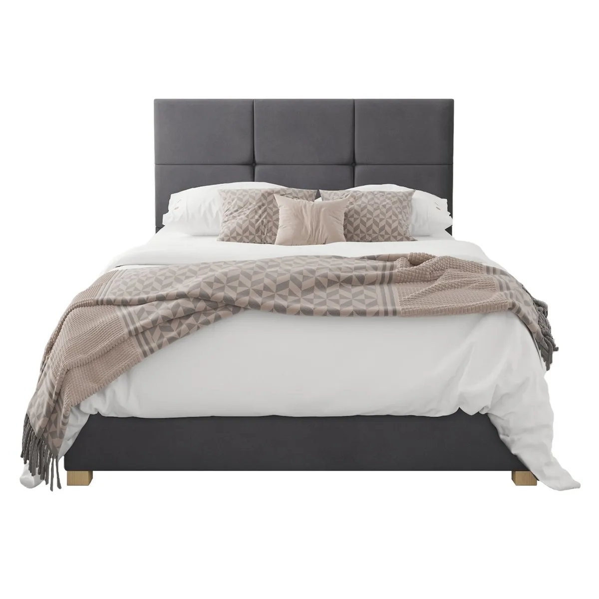 GENERICO - Cama Tapizada Cubo 2 Plazas Gris Oscuro