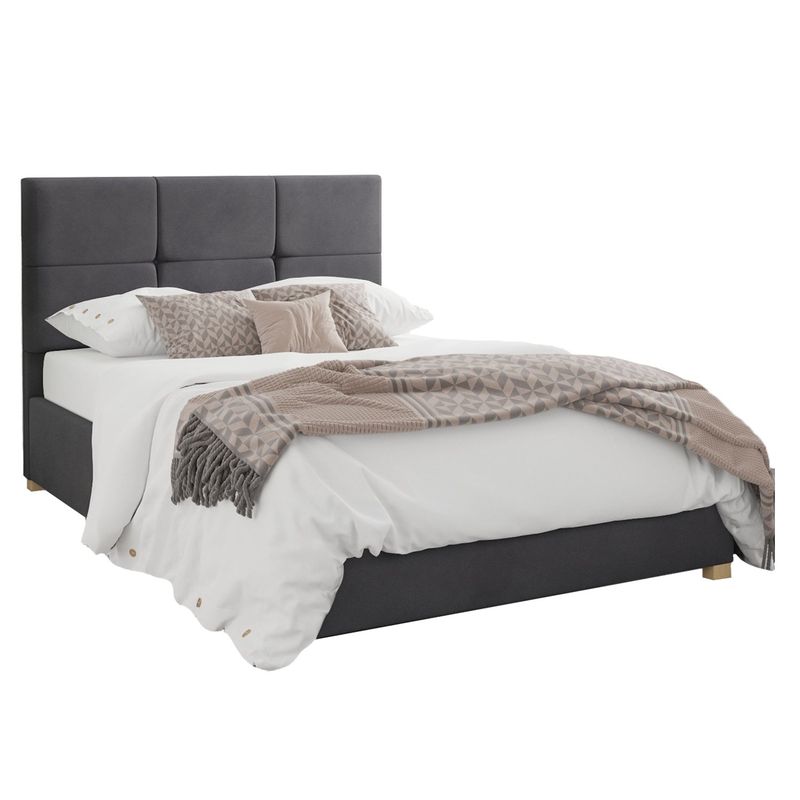 GENERICO - Cama Tapizada Cubo Gris Oscuro Queen