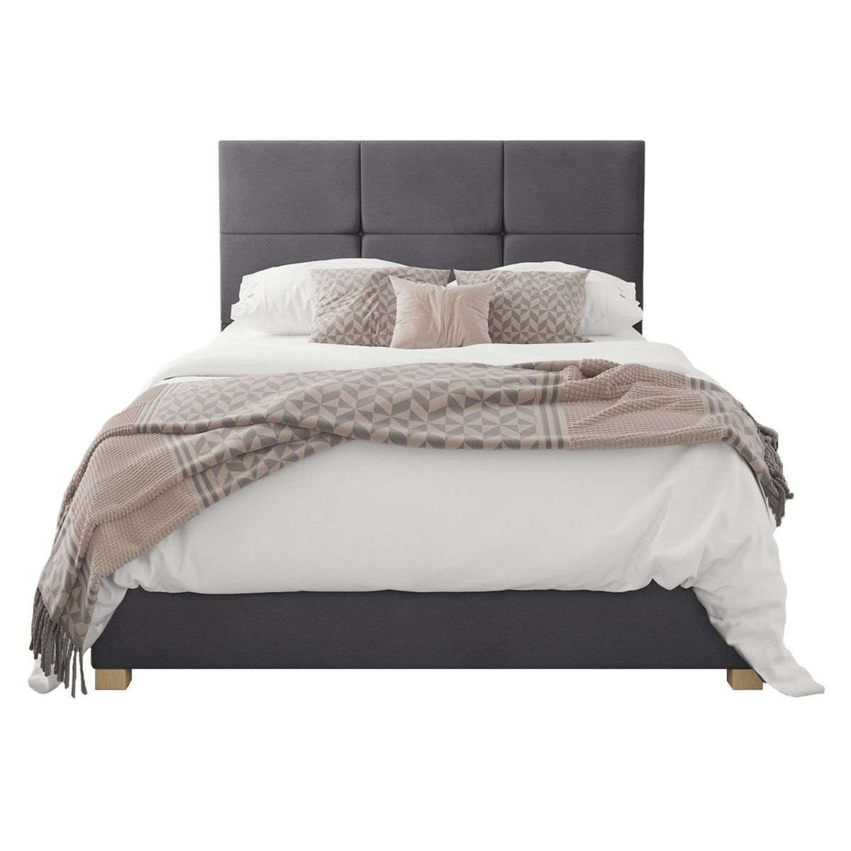 GENERICO - Cama Tapizada Cubo Gris Oscuro Queen