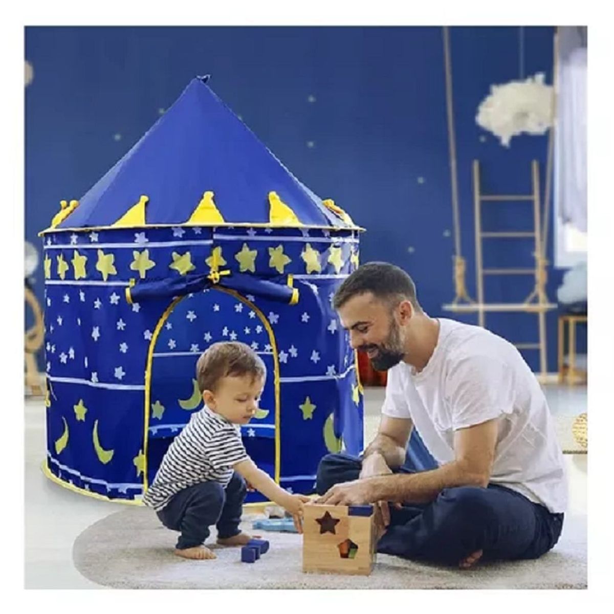 GENERICO - CARPA CASTILLO CASA DE JUEGOS PARA NIÑAS Y NIÑOS -AZUL