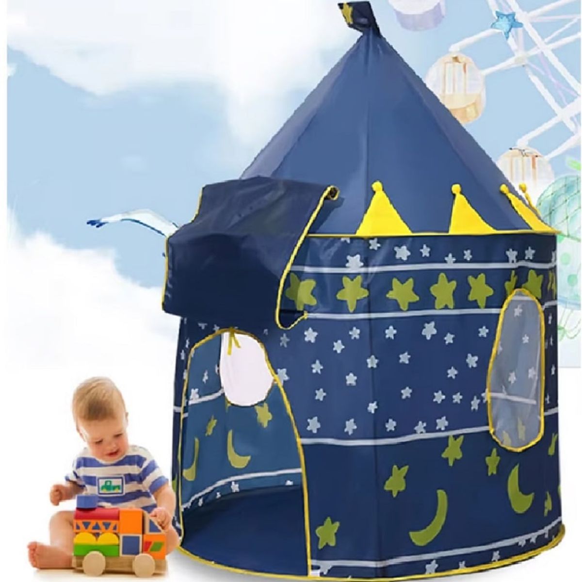 GENERICO - CARPA CASTILLO CASA DE JUEGOS PARA NIÑAS Y NIÑOS -AZUL