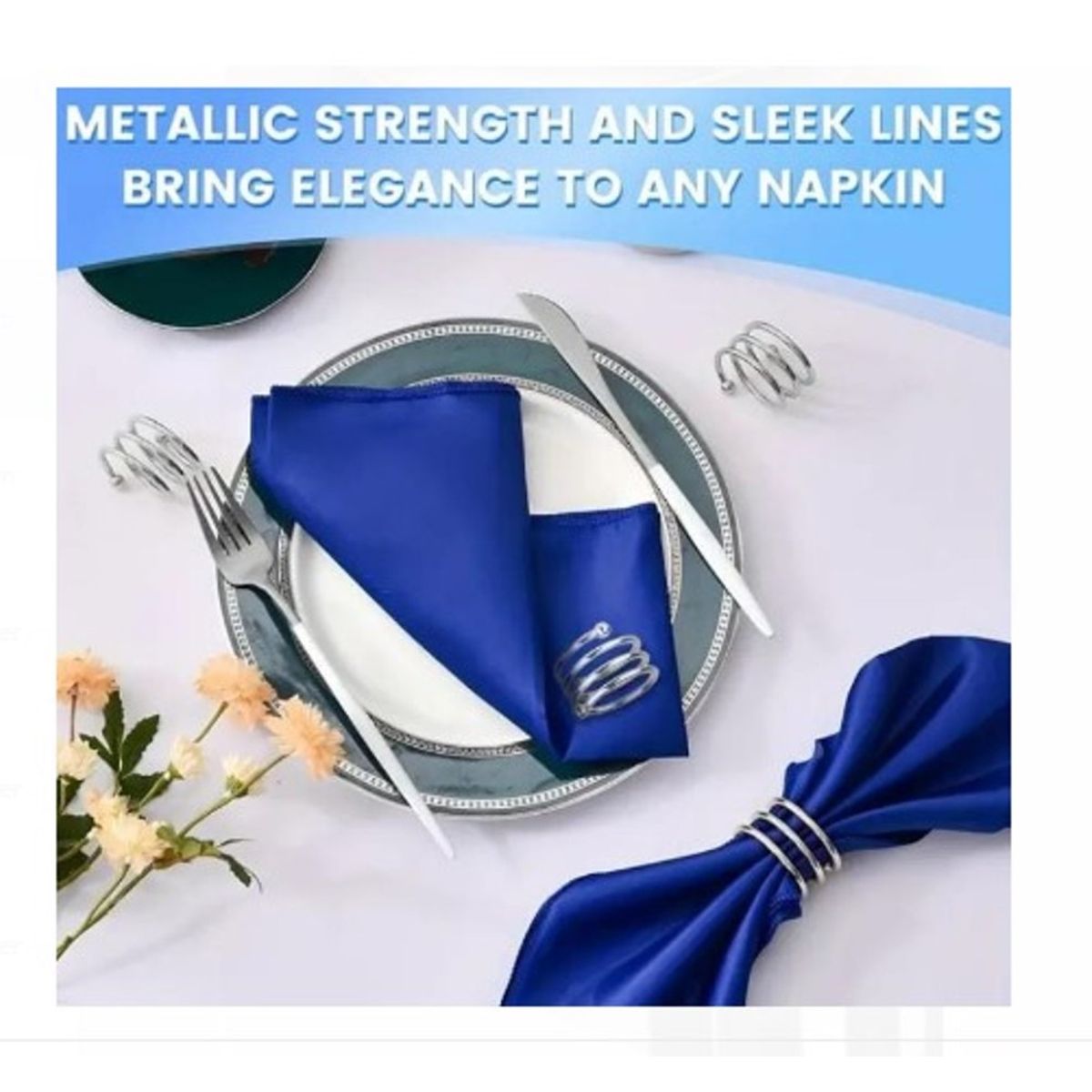 GENERICO - AROS DE SERVILLETAS PLATEADO  4 UN .DE CALIDAD PREMIUM