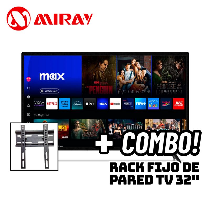 MIRAY - TELEVISOR MIRAY 32 SMART TV VIDAA HD LED - MS32-E204 + RACK FIJO