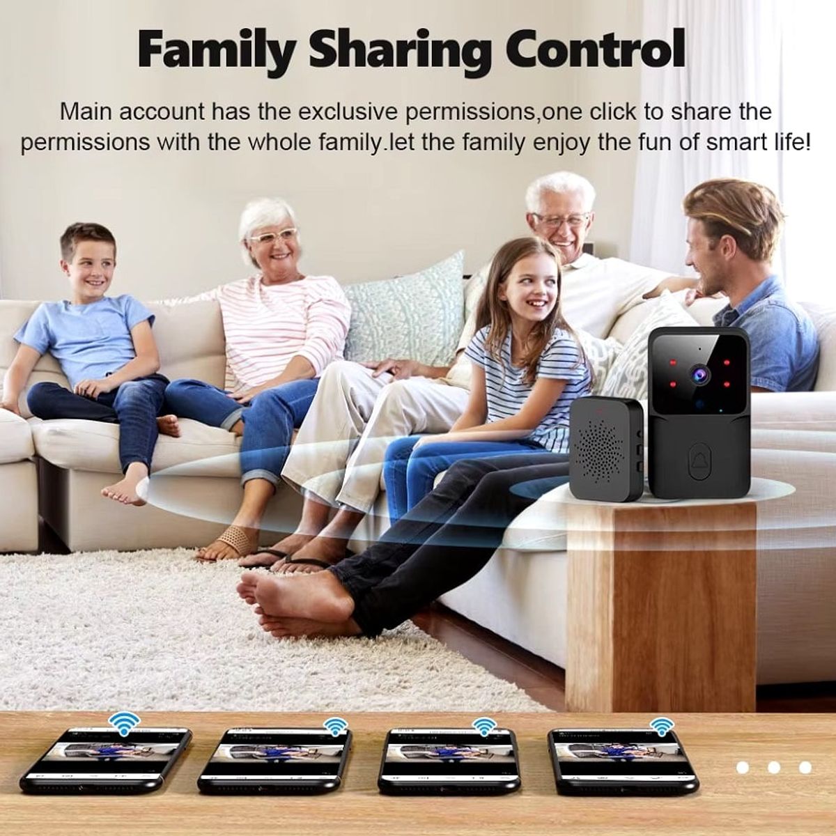 GENERICO - Timbre Con Cámara HD Inalámbrica Intercomunicador Para El HogarNegro