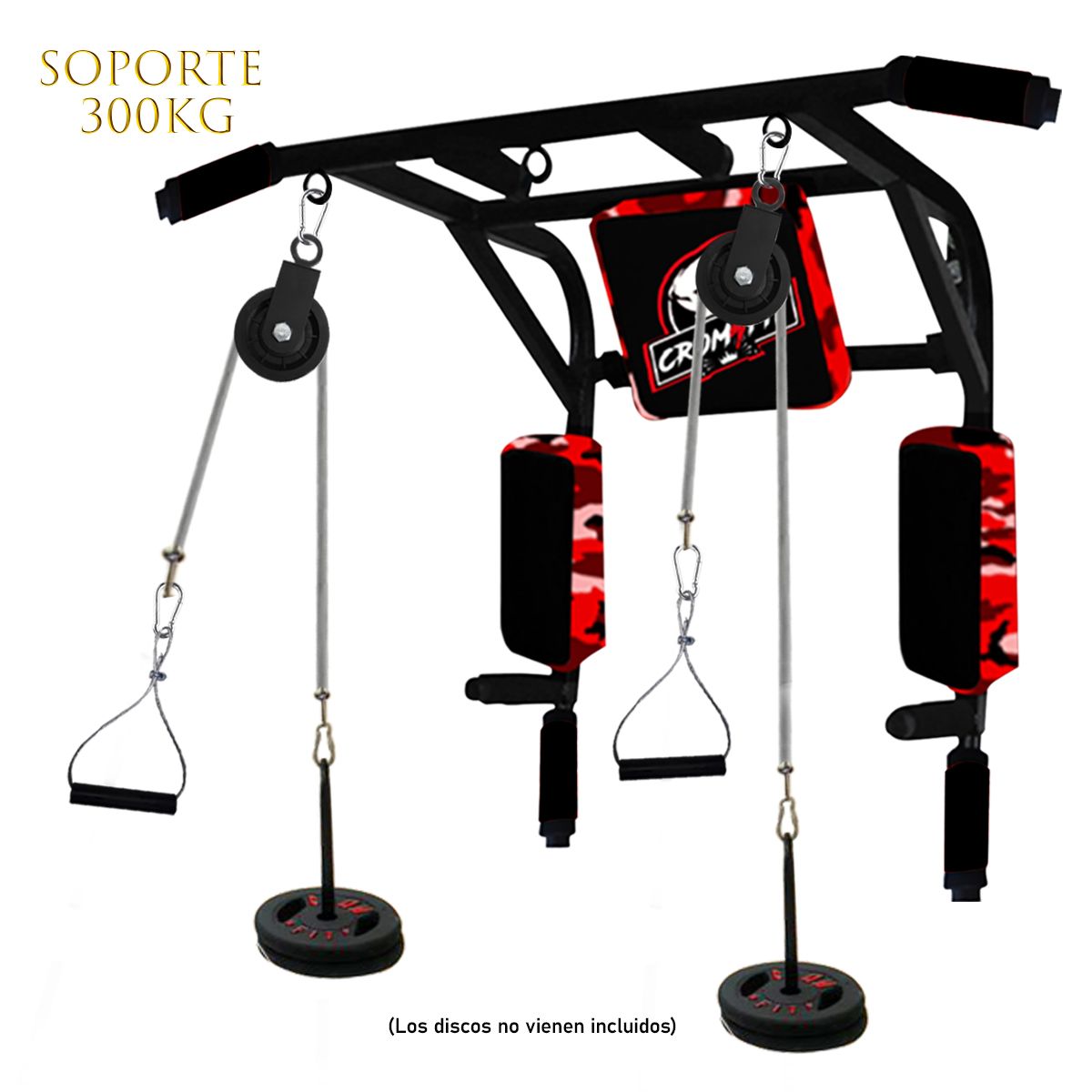 HOLGU - Barra 15 en 1 Crossfit 3 argollas + Sistema Polea Doble