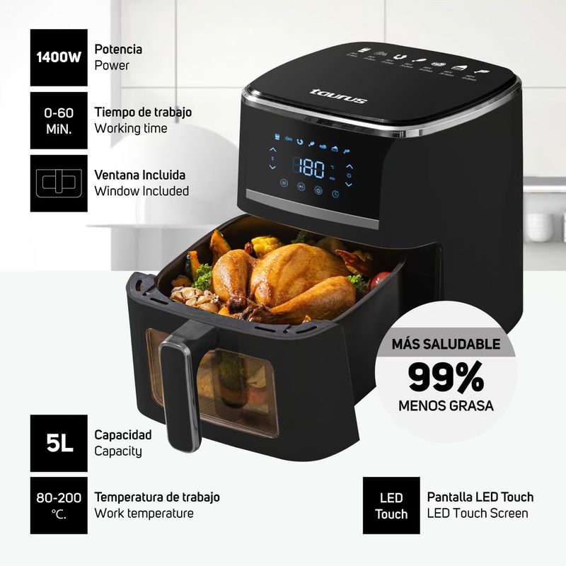 TAURUS - Freidora de Aire Taurus 5lts Mod Silver Fryer