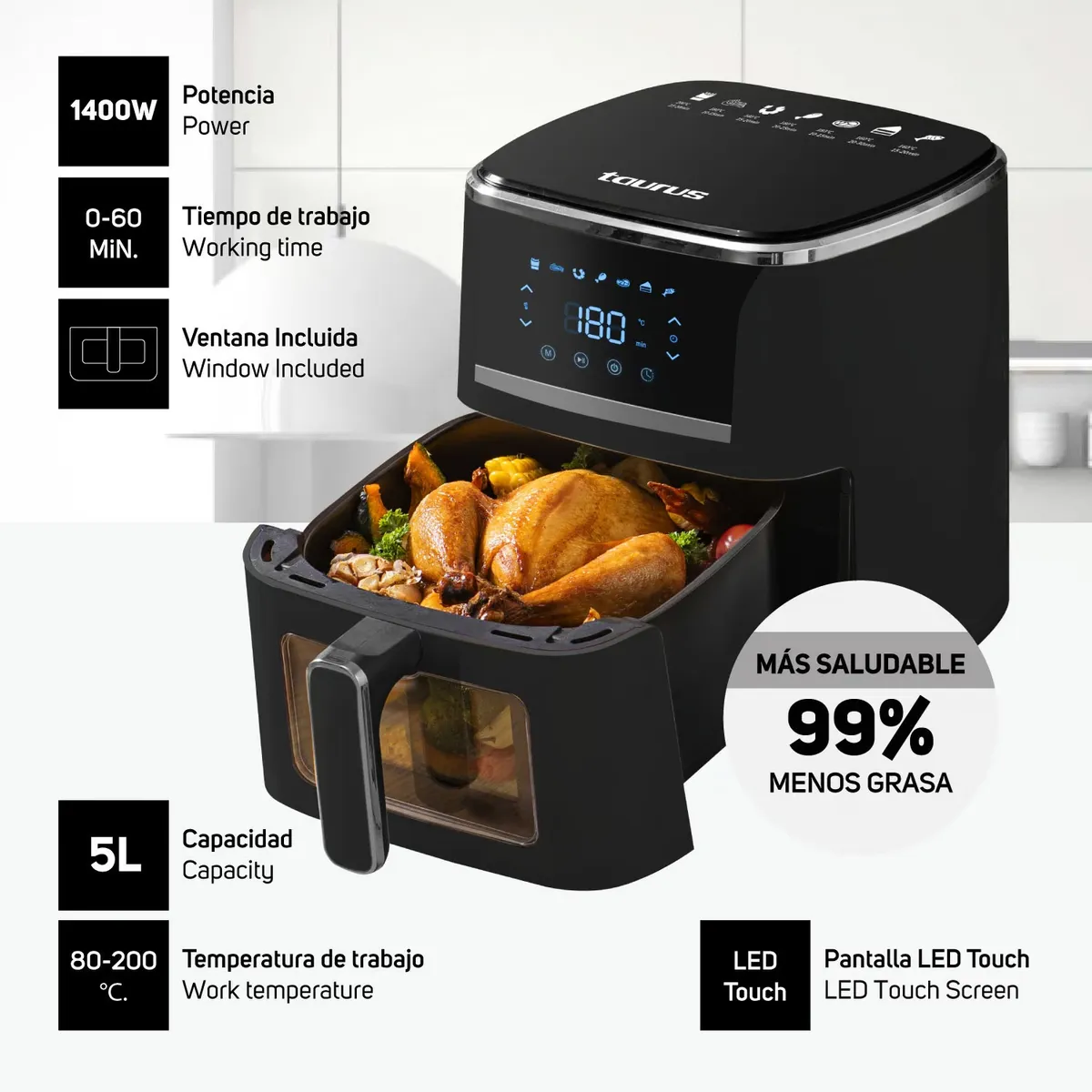 TAURUS - Freidora de Aire Taurus 5lts Mod Silver Fryer