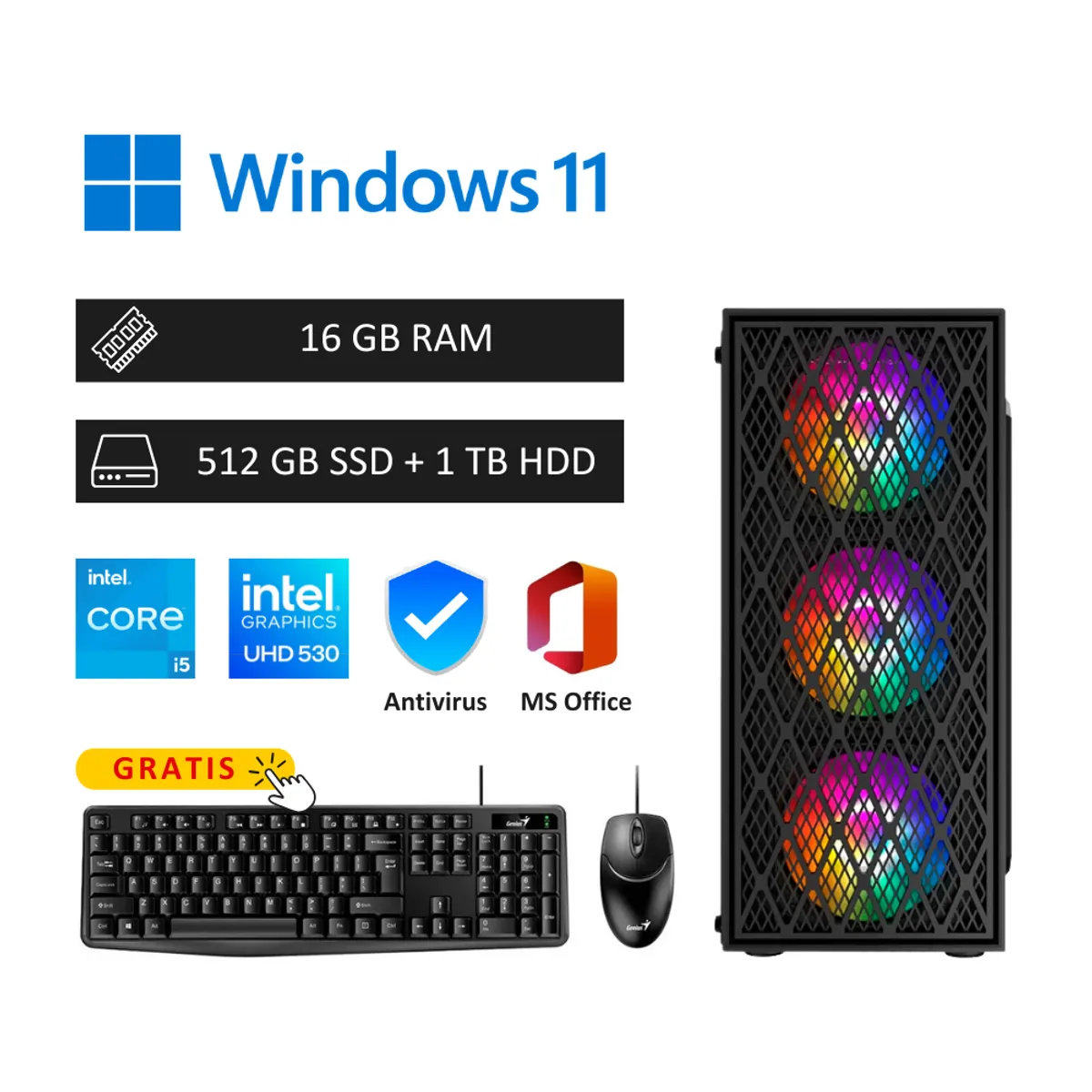 INTEL - Computadora PC Intel Core i5 7ma 16GB RAM - 512GB SSD + 1TB HDD