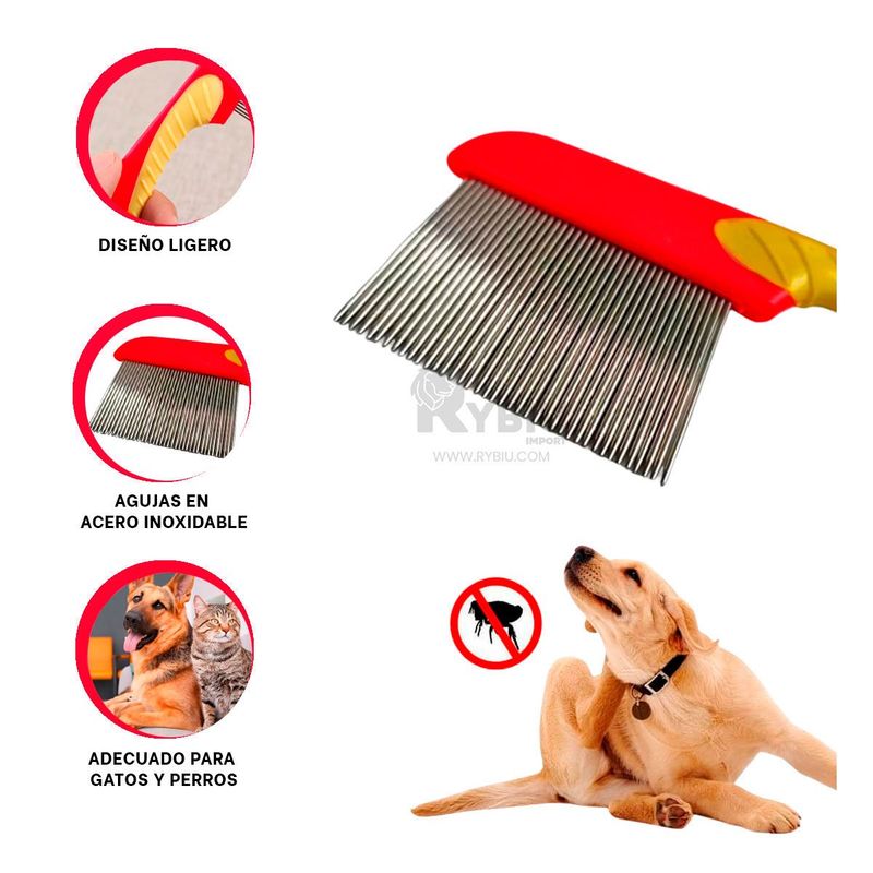 RYBIU IMPORT - Peineta Pet Antipiojos en Color Rojo Y+Envoltorio de Regalo