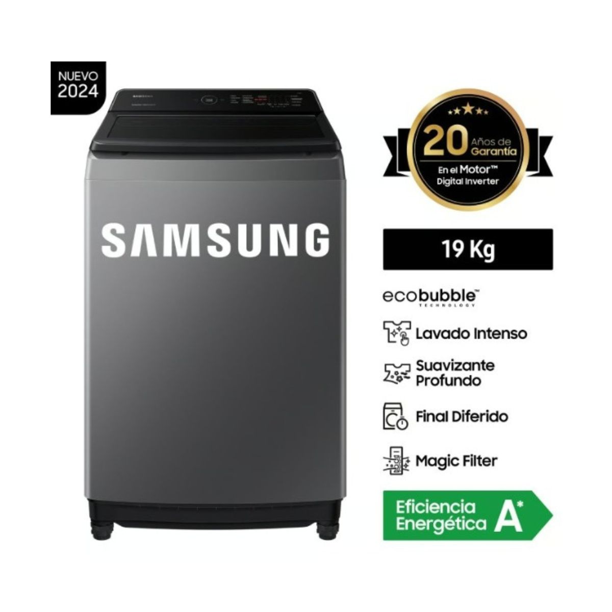 SAMSUNG - Lavadora Samsung 19KG Smart EcoBubble  WA19CG6441BDPE Gris
