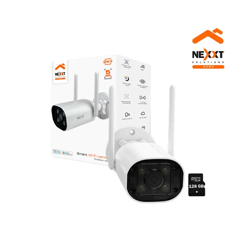 NEXXT SOLUTIONS - Cámara Wifi Nexxt NHC-OF10 5MP 2k+ Exterior Sirena Vision noche RJ45 + SD 128GB