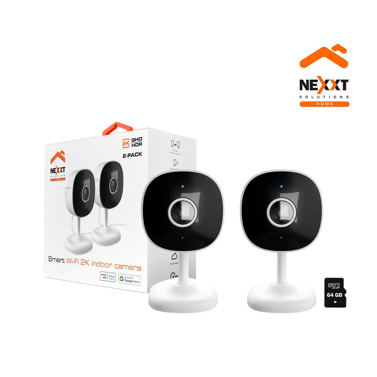 NEXXT SOLUTIONS - Cámara Wifi Nexxt NHC-I710 2 PACK 3MP Visión Noche Deteccion movimiento +SD 64GB