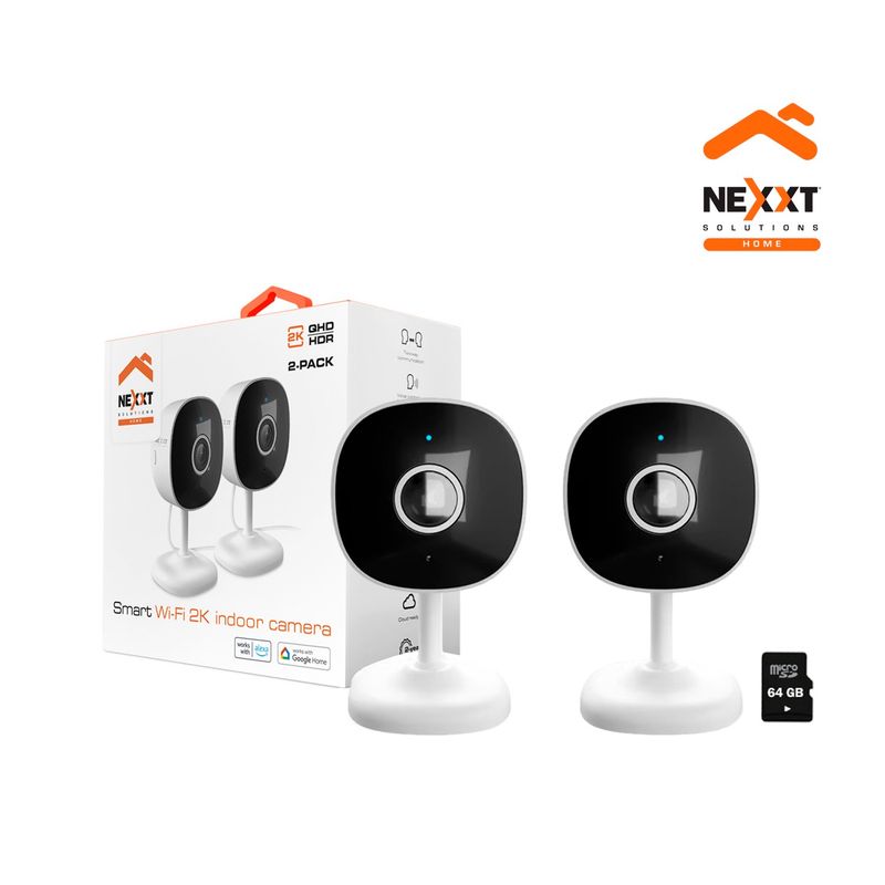 NEXXT SOLUTIONS - Cámara Wifi Nexxt NHC-I710 2 PACK 3MP Visión Noche Deteccion movimiento +SD 64GB