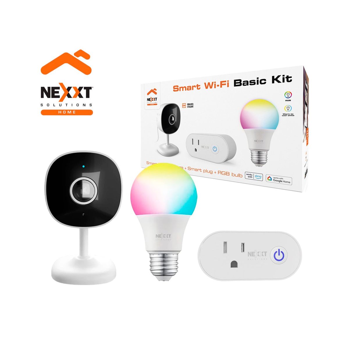 NEXXT SOLUTIONS - Kit Basico Inteligente Wifi Nexxt NHK-K118 Cámara 3MP + Enchufe + Bombilla RGB