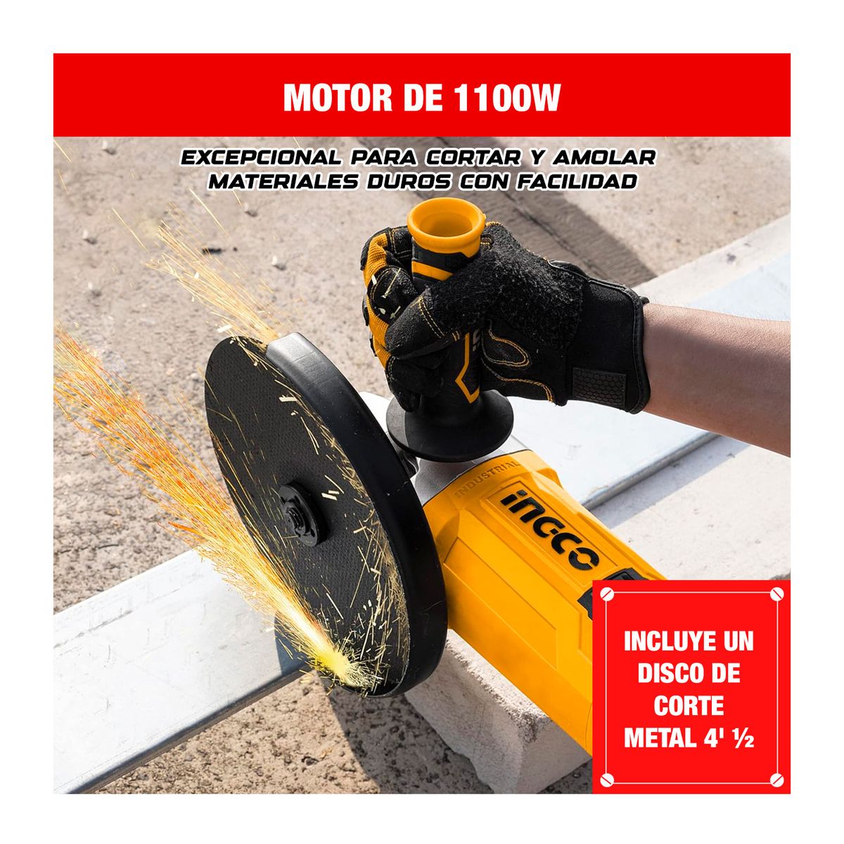 INGCO TOOLS - AMOLADORA ANGULAR 1100W 5 INGCO ESMERIL CORTADORA DISCO 4½