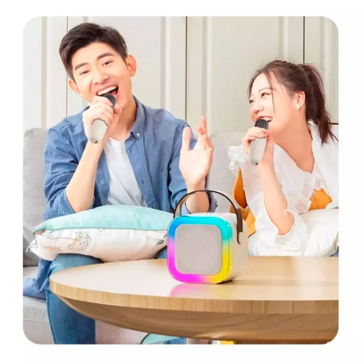 GENERICO - Mini Parlante Karaoke Portátil Bluetooth con Luces RGB + Microfono