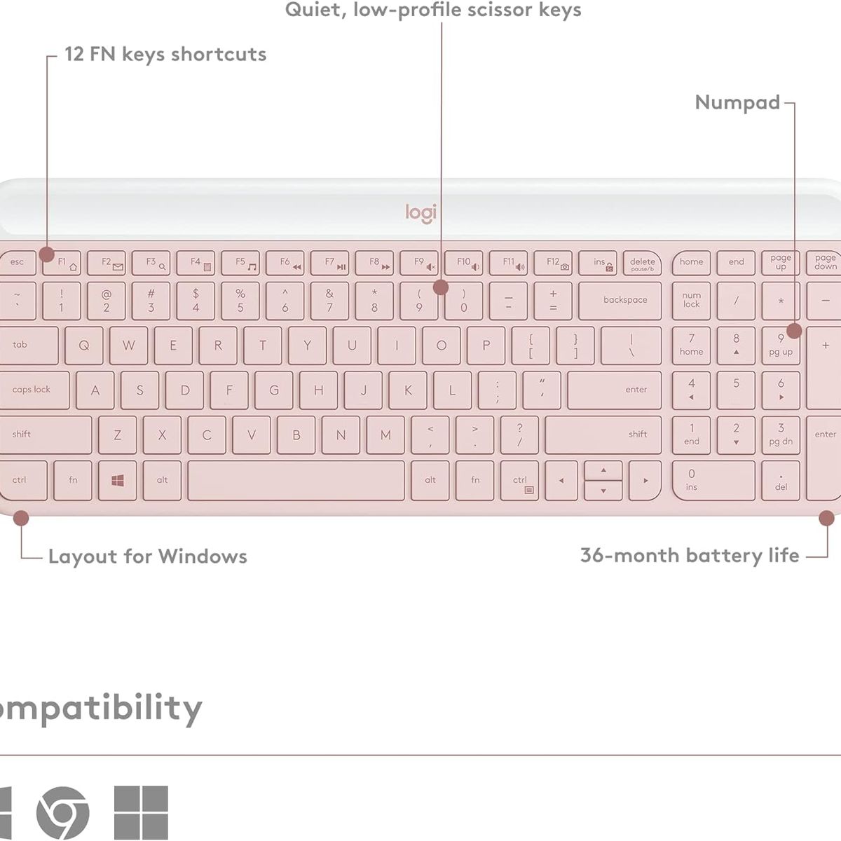 LOGITECH - COMBO TECLADO + MOUSE MK470 INALAMBRICO SLIM USB ROSA LOGITECH