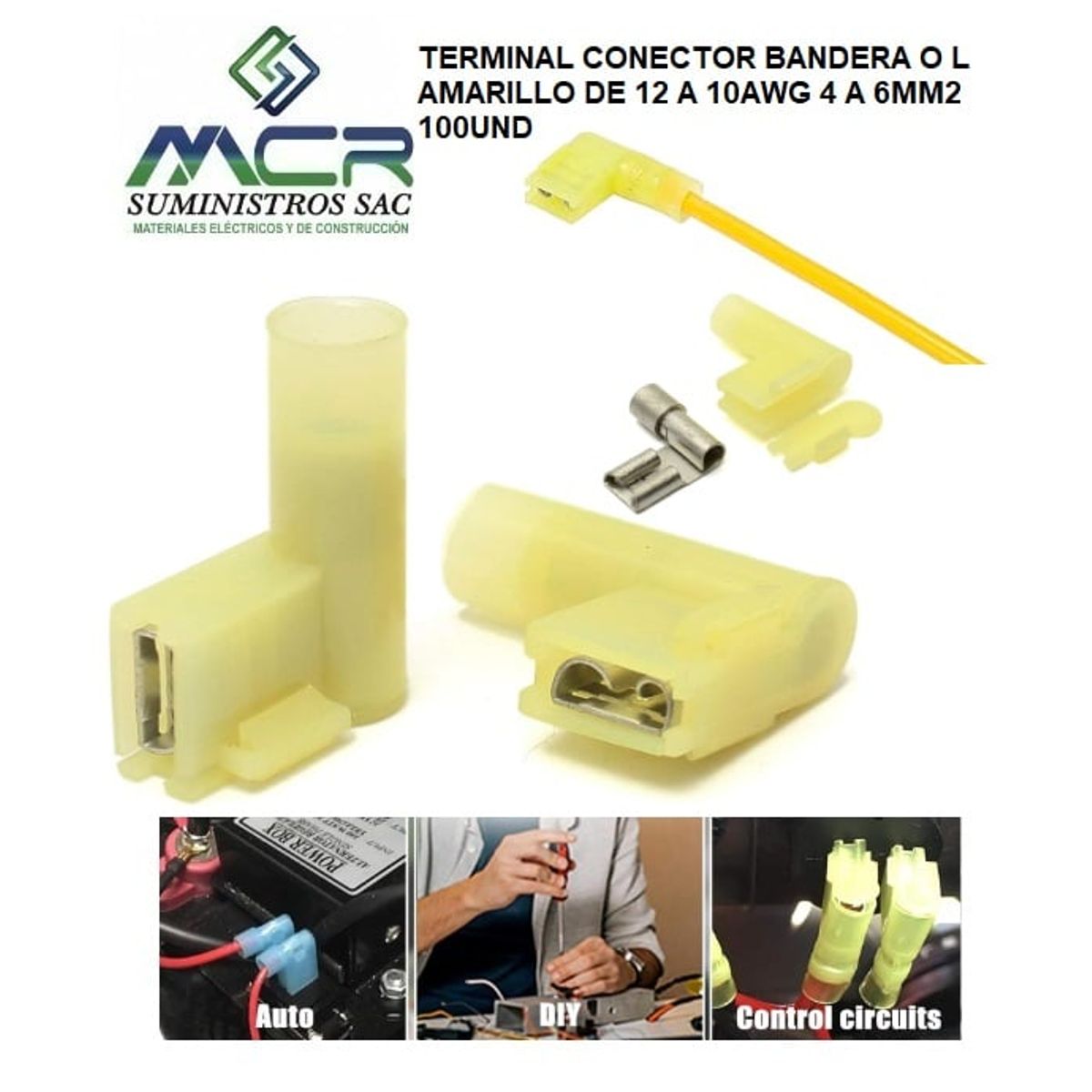 GENERICO - TERMINAL CONECTOR BANDERA O L AMARILLO DE 12 A 10AWG 4 A 6MM2 100UND