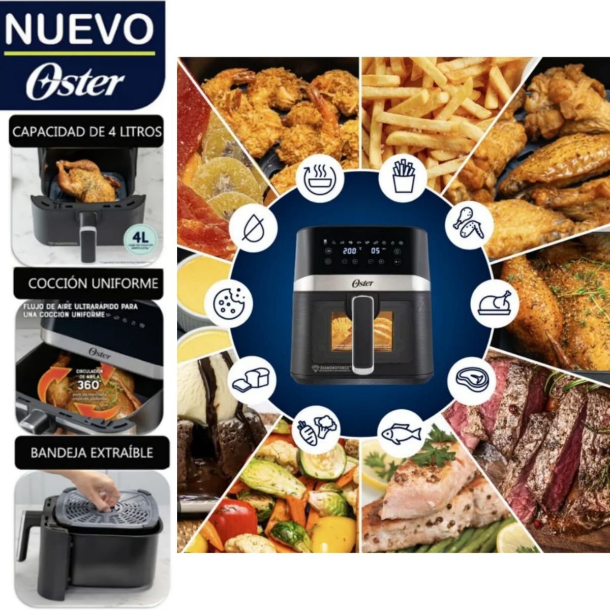 OSTER - Freidora de Aire DIGITAL CKSTAF40WDDF Oster de 4LT NEGRO