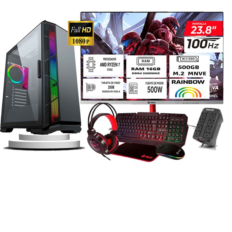 HALION - Computadora ryzen 7 5700g ram 16gb ssd 500  monitoR Curvo 24 full hd