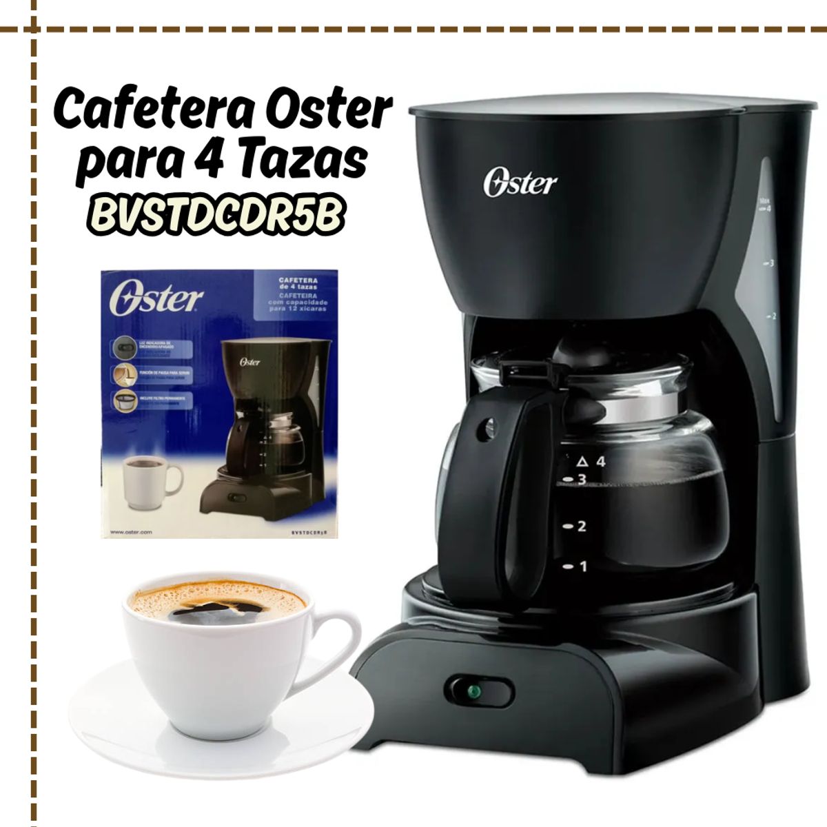 OSTER - Cafetera Electrica Oster 4 Tazas BVSTDCDR5N - NEGRO