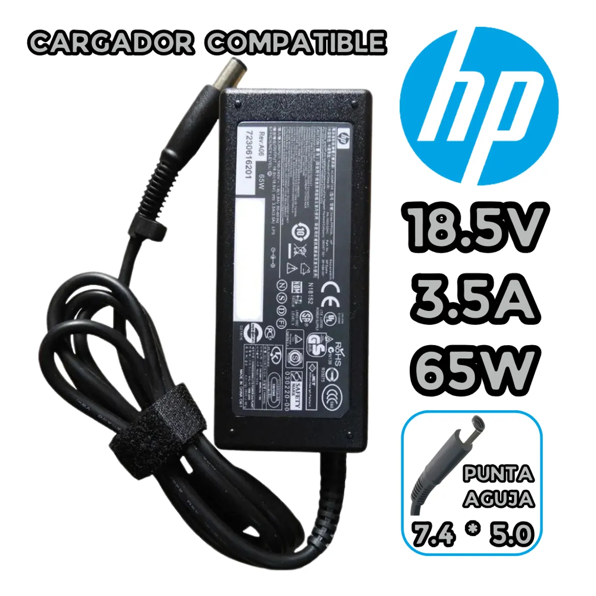 GENERICO - CARGADOR PARA LAPTOP HP 18.5V 3.5A  PUNTA AGUJA  7.4*5.0