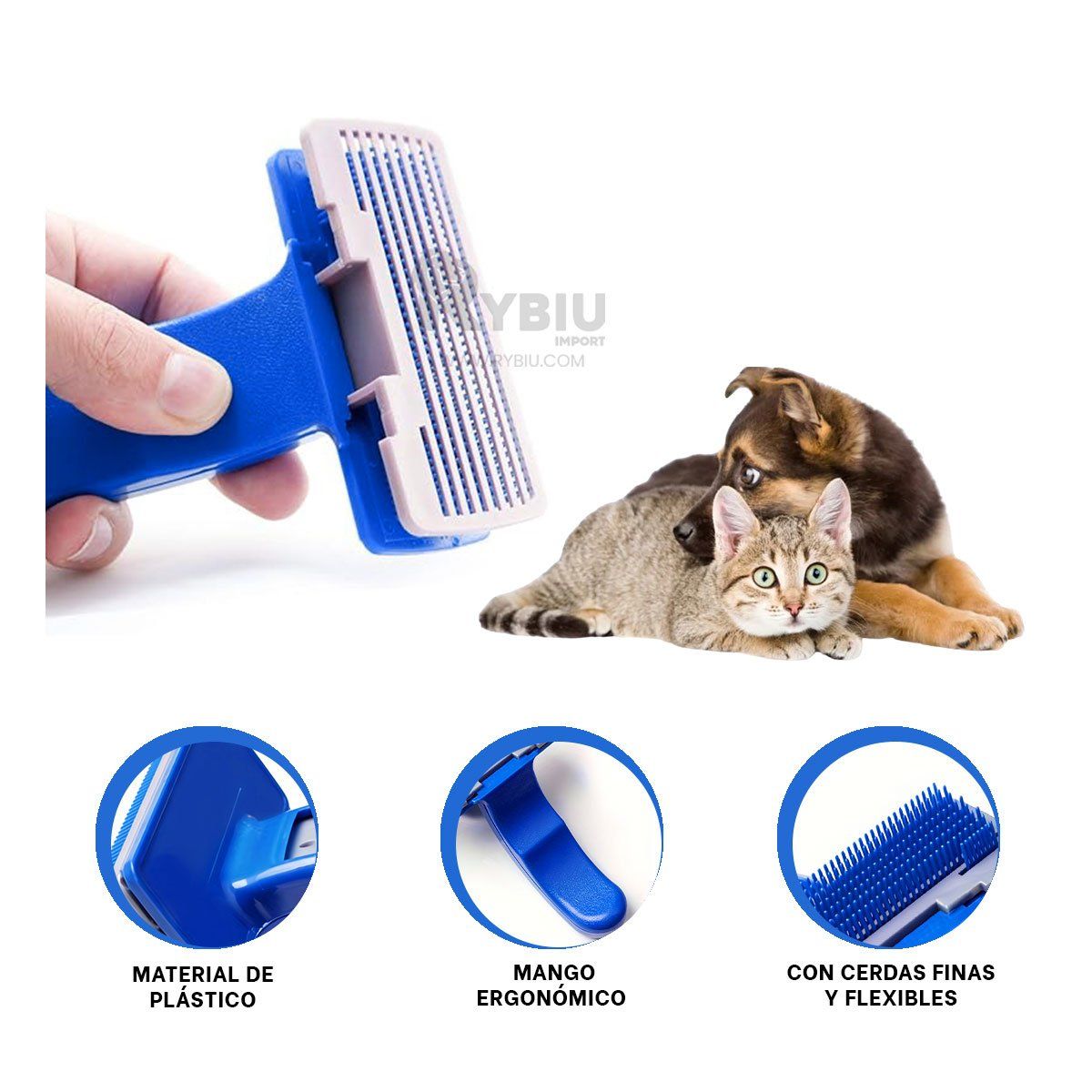 RYBIU IMPORT - Peinilla Flexible Pequeno para Perro Azul Y+Gift Stickers