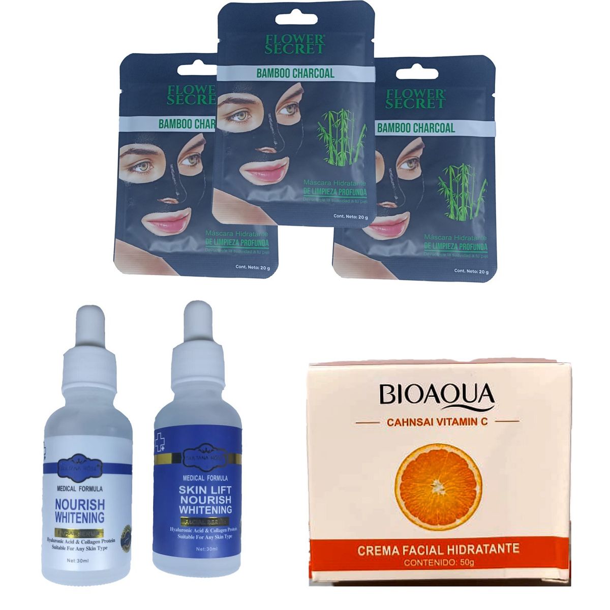 BIOAQUA - MASCARILLA FACIAL + VITAMINA C + SERUM ACIDO HIALURONICO