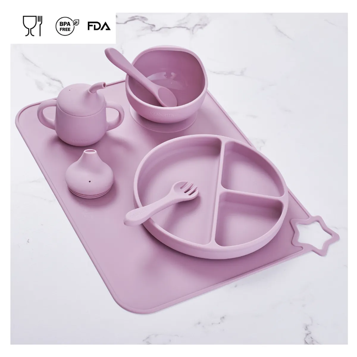 GENERICO - SET DE ALIMENTACION INDEPENDIENTE CON MINICUP -LILA