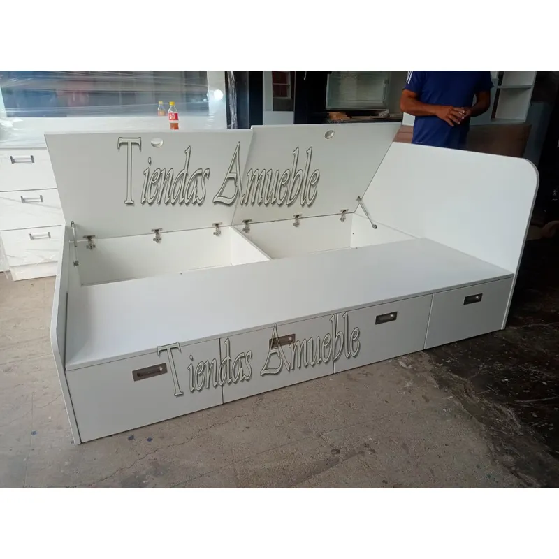 AMUEBLE - BOX TARIMA, CAMA de melamina 1.5 MATE *zulema*  BLANCO