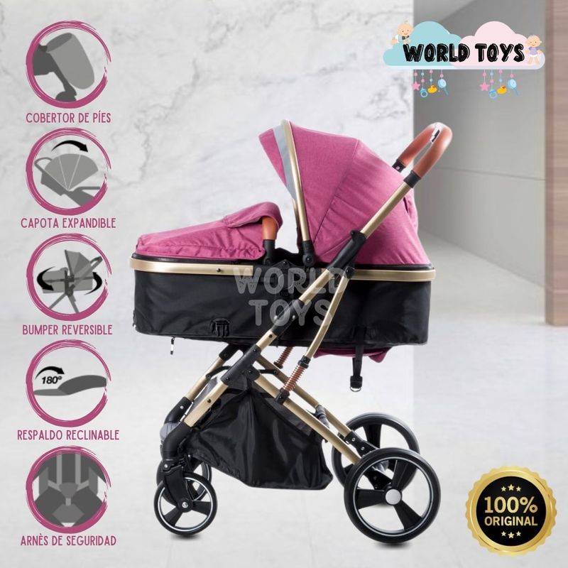 BABY - Coche Cuna Moisés de Lujo «SATURNO» Pink