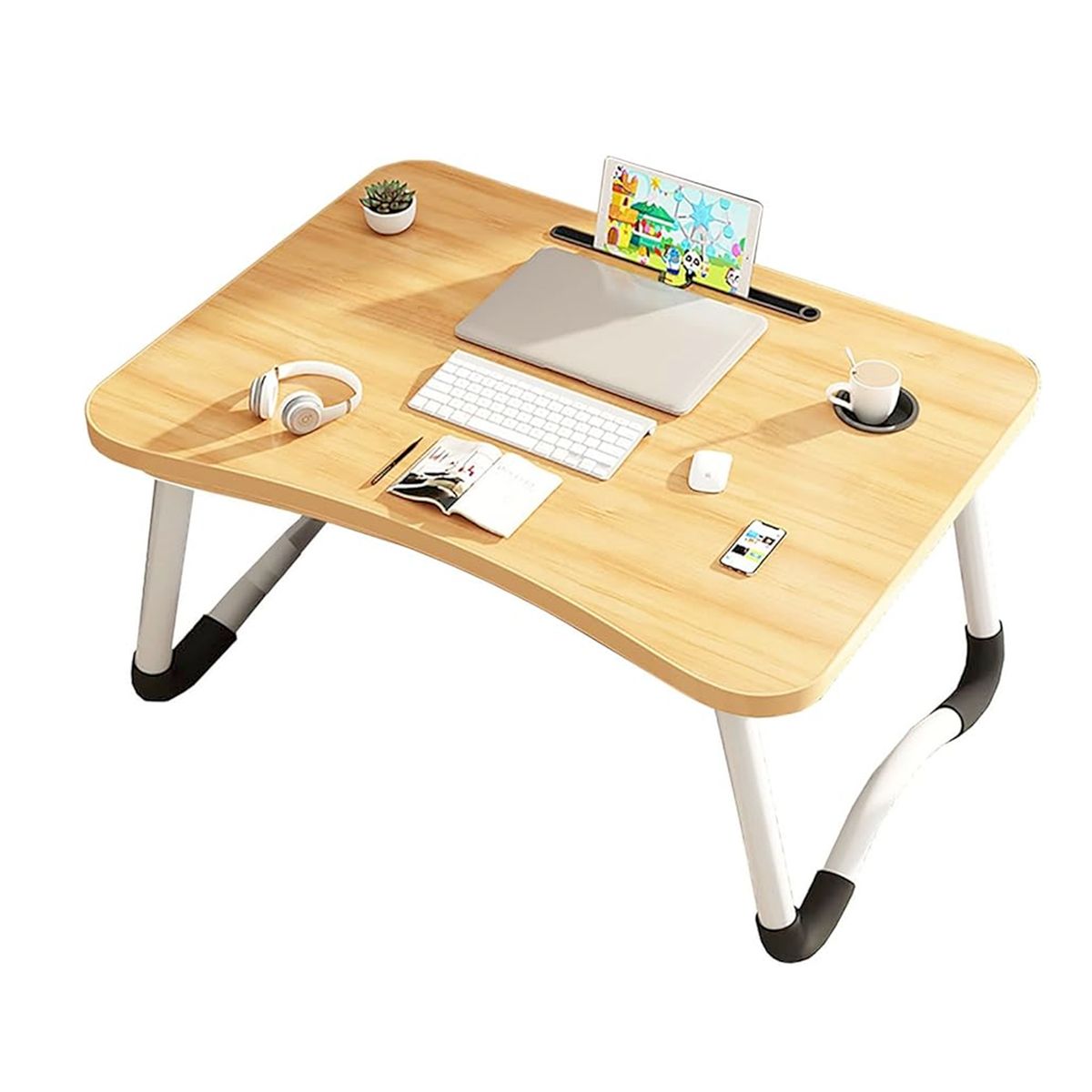 GENERICO - Mesa plegable portátil para Laptop con Ranura y Posavasos Madera