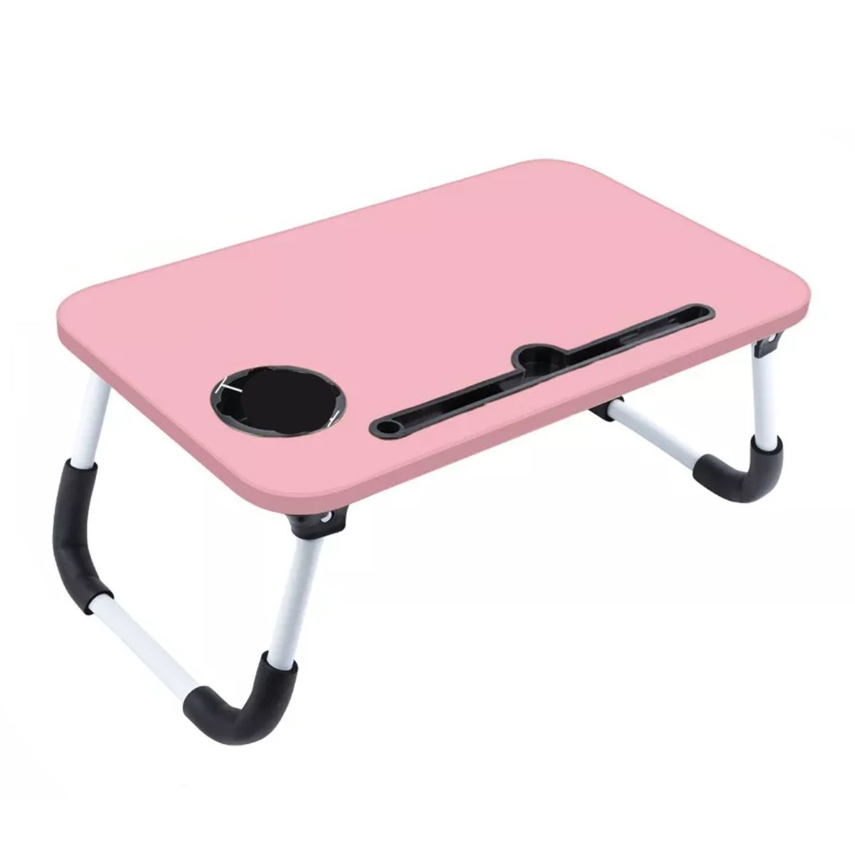 GENERICO - Mesa plegable portátil para Laptop con Ranura y Posavasos Rosado