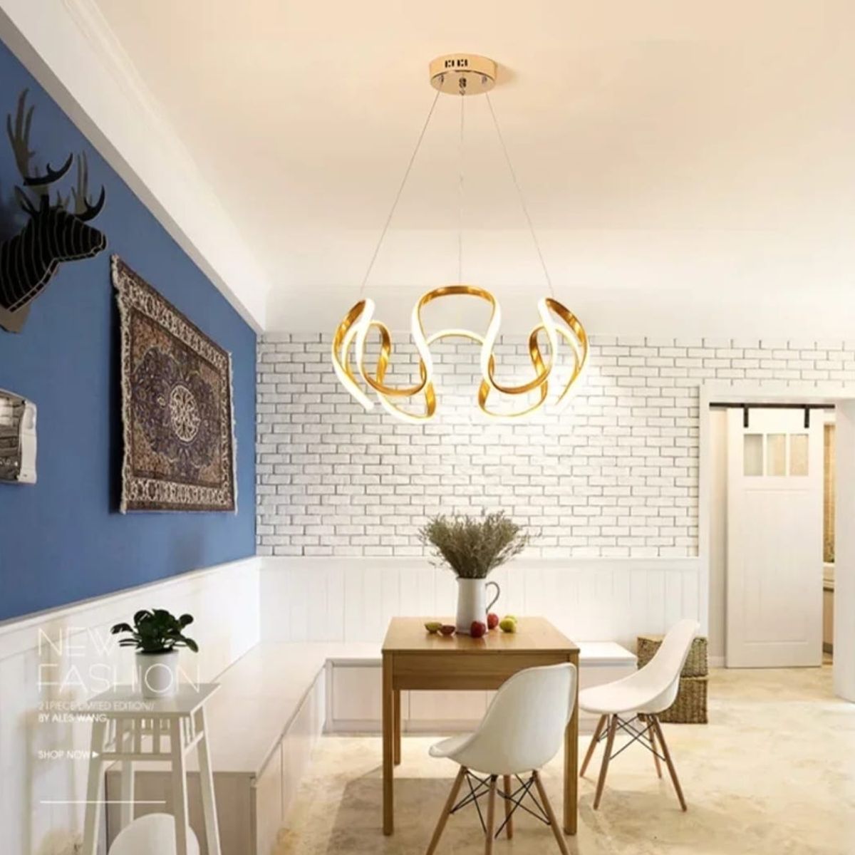 GENERICO - Lámpara colgante Aurora dorado 3 luces incluye control