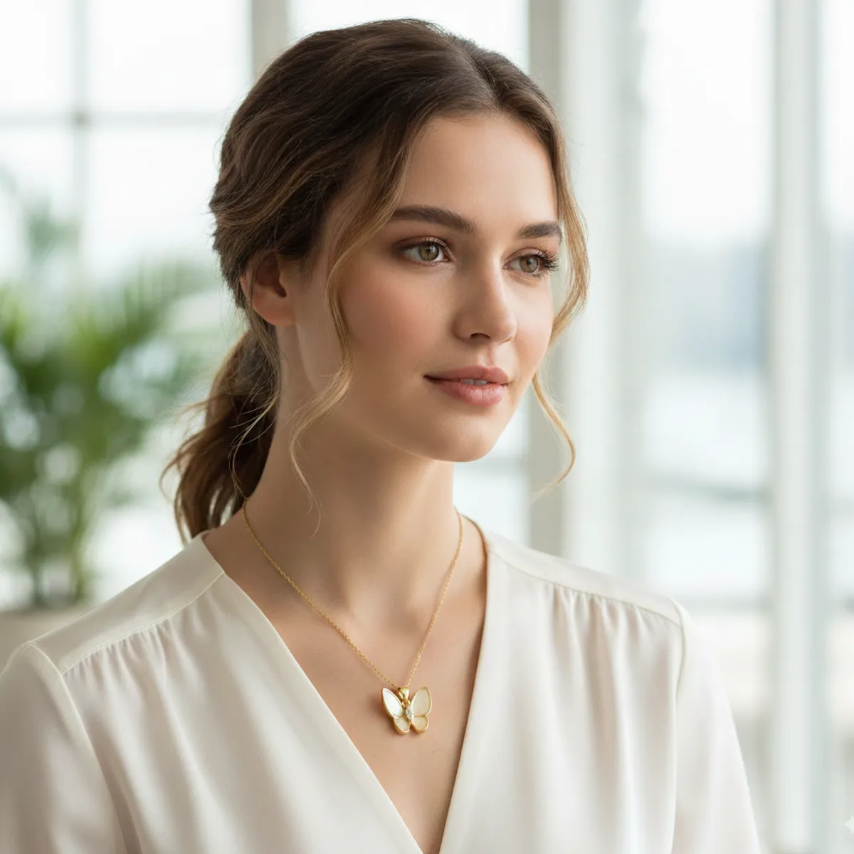 GENERICO - Collar de Mariposa en Oro con Piedra Crisoberilo Especial para Ella