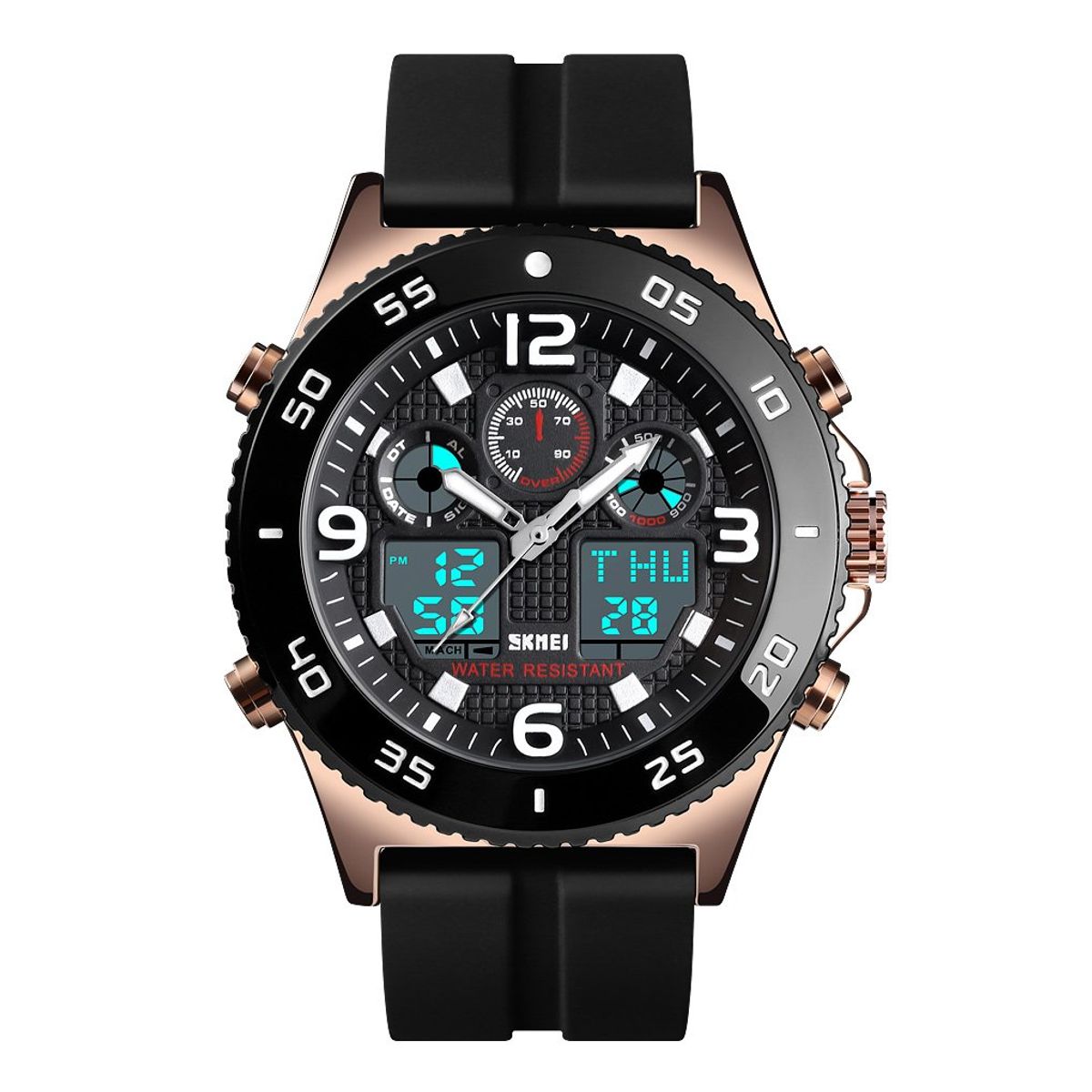 SKMEI - Reloj Skmei 1538 Negro detalles Oro Rosa Analogico Digital_.