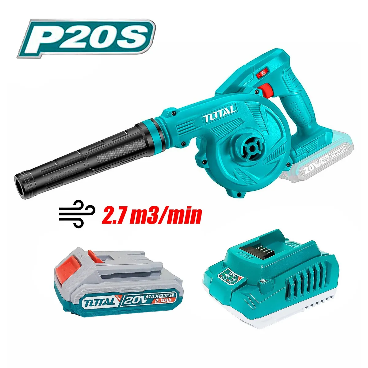 TOTAL TOOLS - Sopladora Inalámbrica Total TABLI200181 LI-ION 20V 27m3 1Bat x 2Ah 2 Velocidades