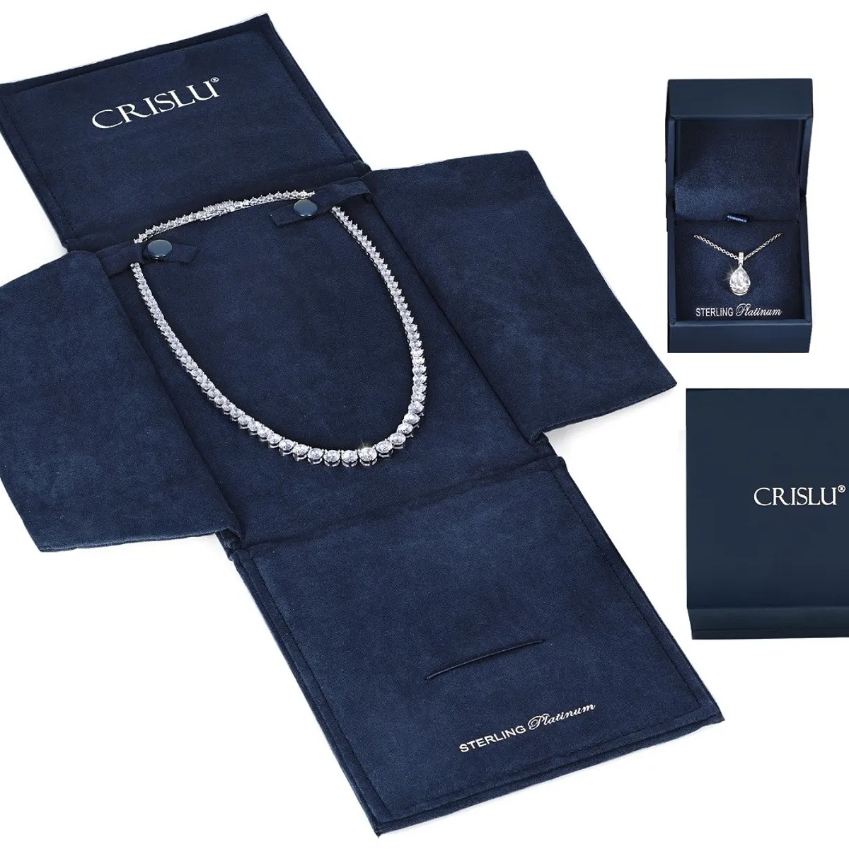 CRISLU - Collar Colgante talla Royal Asscher Piedra Color Zafiro