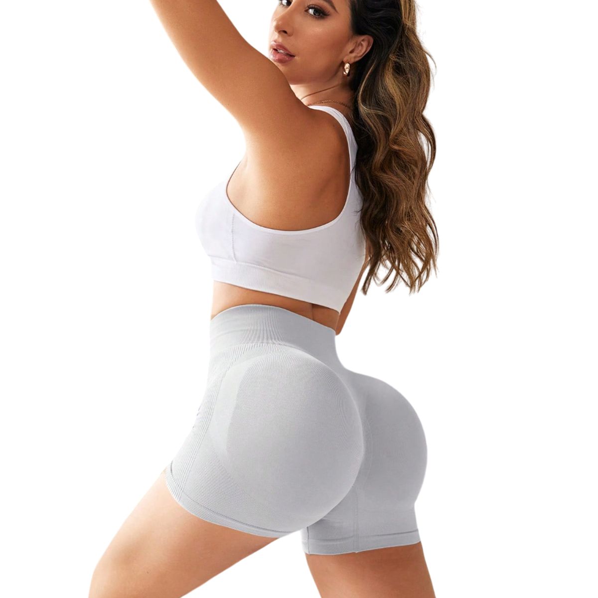 ROYAL PEACH APPAREL - Short deportivo doble push up GRIS - Ropa deportiva mujer gym