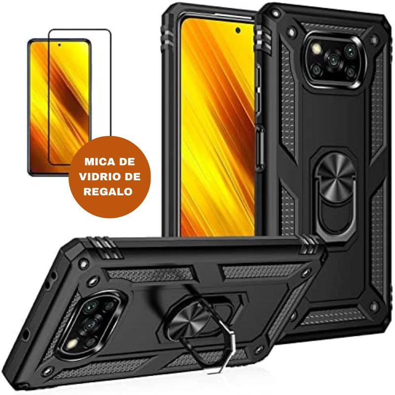 CASE - CASE ARMADURA + MAS MICA DE REGALO PARA POCO X3 PRO NEGRO