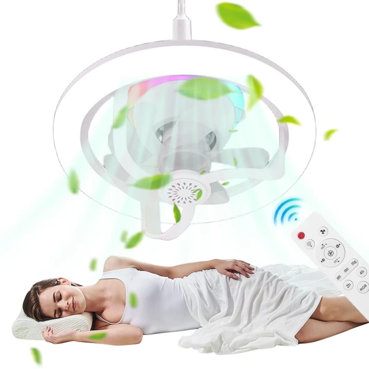 GENERICO - Ventilador Tipo Foco 360° Luz Blanca Amarilla RGB Temporizador Mando