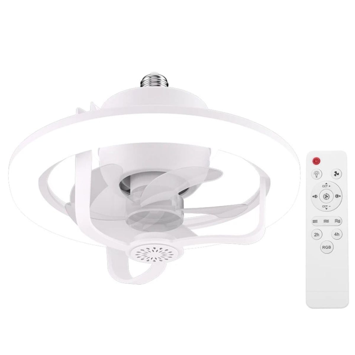 GENERICO - Ventilador Tipo Foco 360° Luz Blanca Amarilla RGB Temporizador Mando