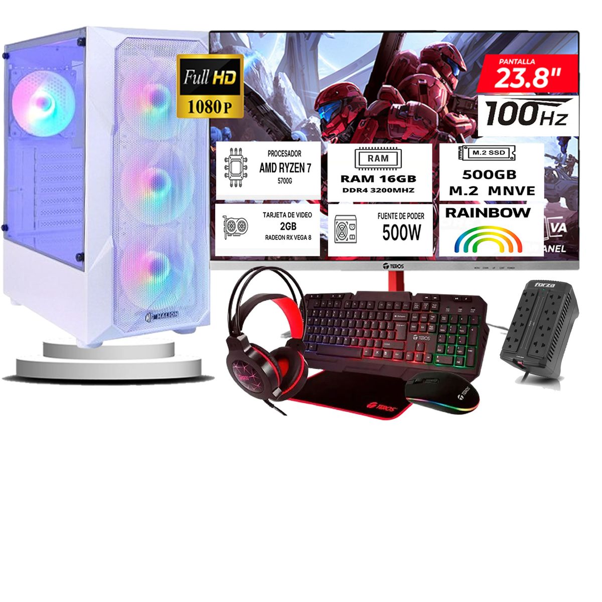 HALION - Computadora ryzen 7 5700g ram 16gb ssd 500  monitoR Curvo 24 full hd