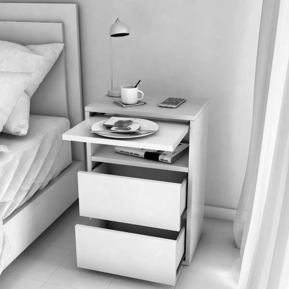 TU MESITA - Velador Mesa de Noche Atacama con Desayunador BlancoHaya TU MESITA